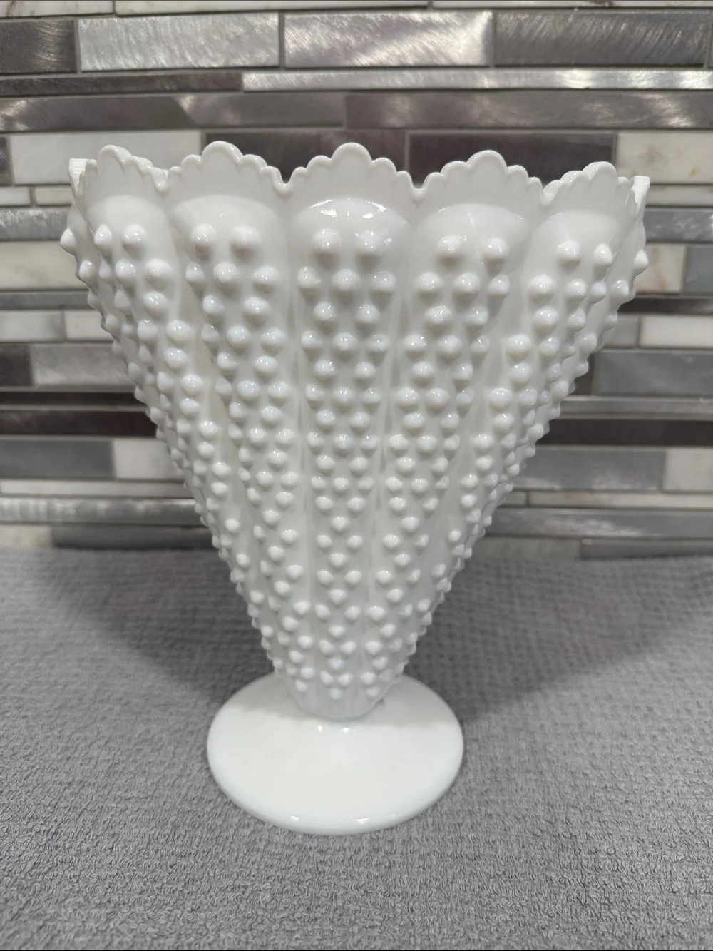 Hobnail Milk Glass Pedestal Vase